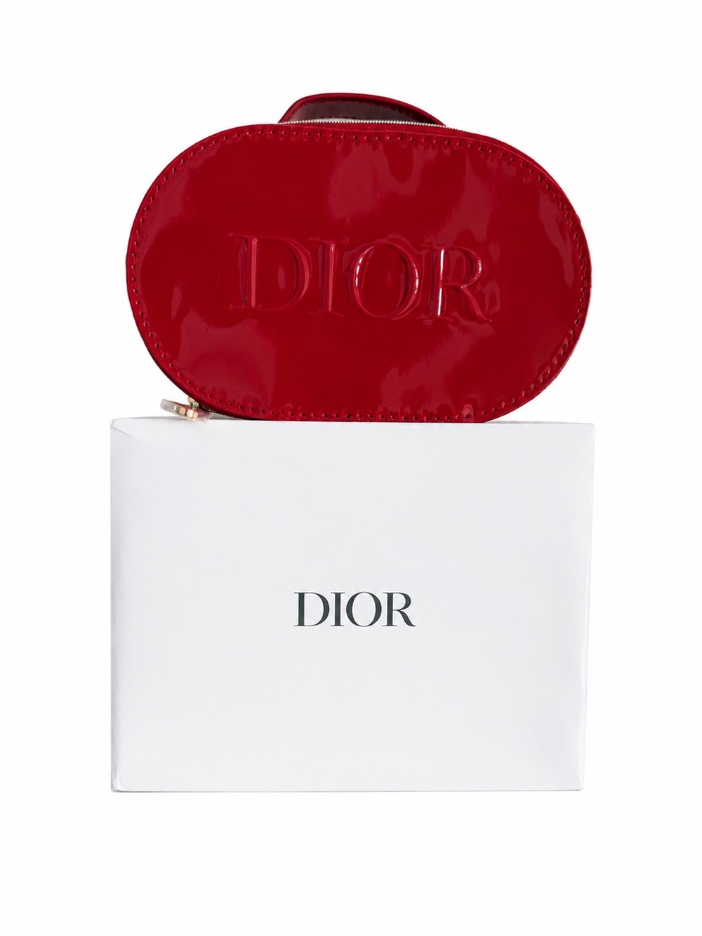 Dior Glossy Red Patent Oval Cosmetic Case